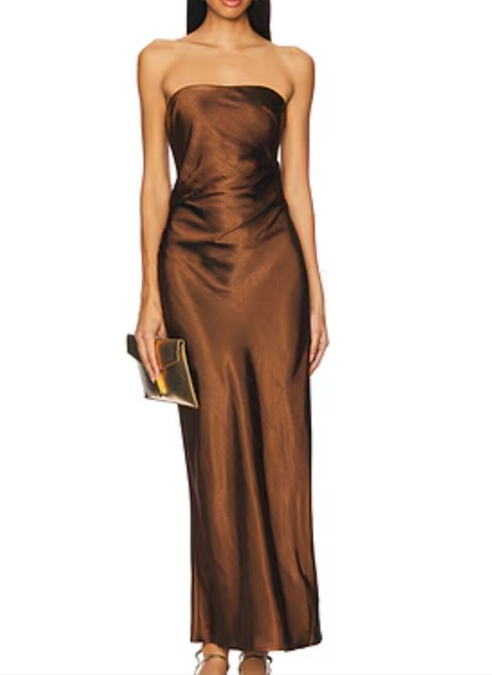 Runaway the Labek Strapless Brown Satin ankle length Dress  size M new with tags
